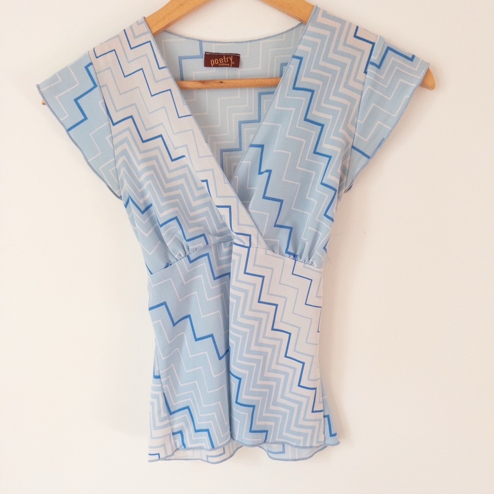 Vintage Y2K Babydoll Wrap Top S Tight Fit Fitted‎ Empire Waist Retro Indie Mall
